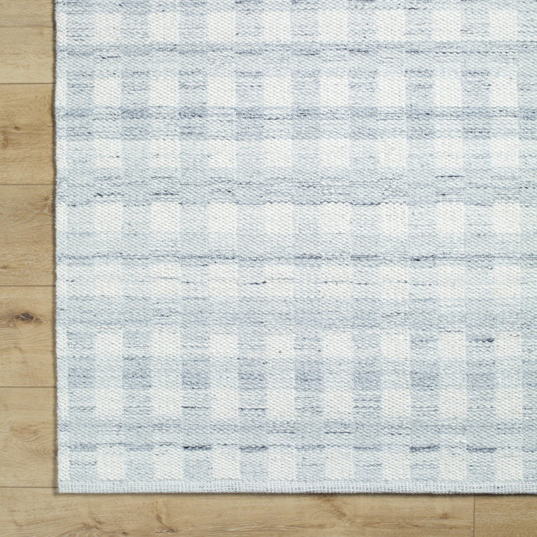 Handmade Gray and Blue Wool Stripe Rectangular Area Rug 8' x 10'
