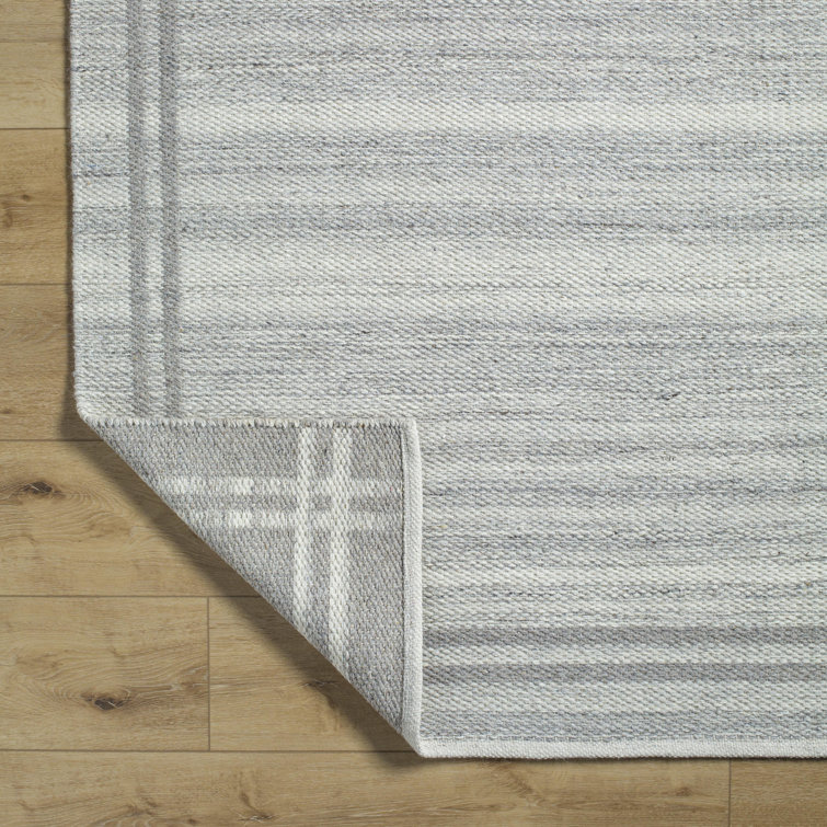 Handmade Gray Wool Stripe Rectangular 8' x 10' Area Rug
