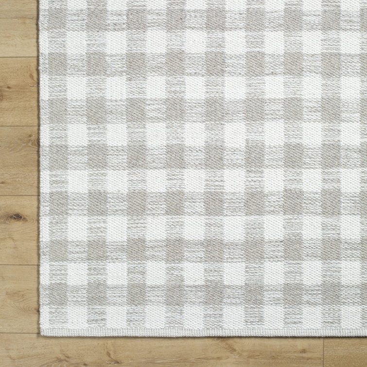 Handwoven Gray and White Wool Plaid Area Rug 2' x 3'
