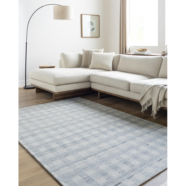Handmade Gray and Blue Wool Stripe Rectangular Area Rug 8' x 10'