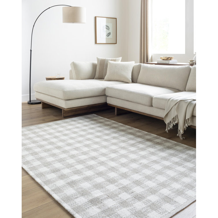 Handwoven Gray and White Wool Plaid Area Rug 2' x 3'