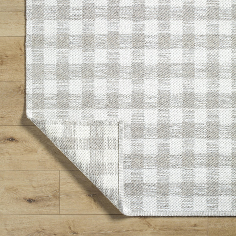 Handwoven Gray and White Wool Plaid Area Rug 2' x 3'