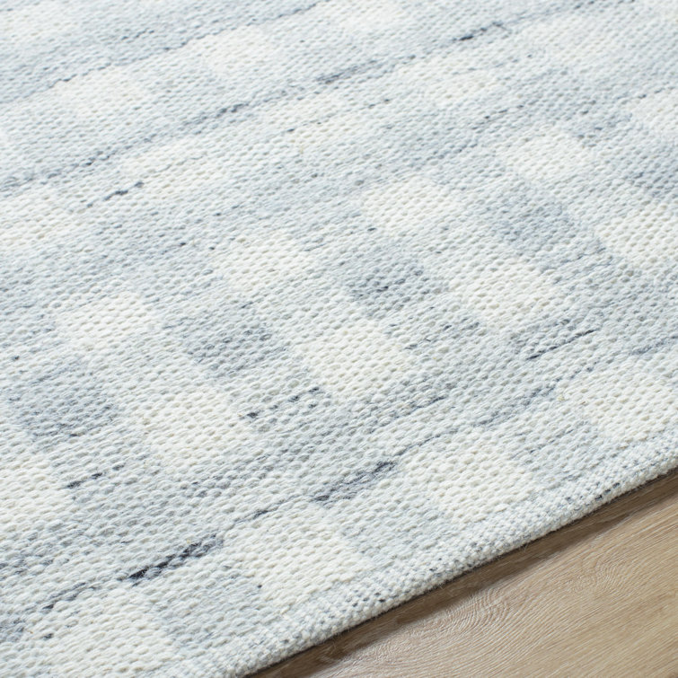 Handmade Gray and Blue Wool Stripe Rectangular Area Rug 8' x 10'