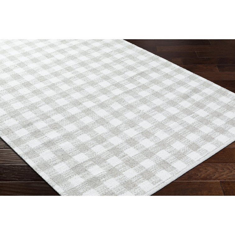 Handwoven Gray and White Wool Plaid Area Rug 2' x 3'