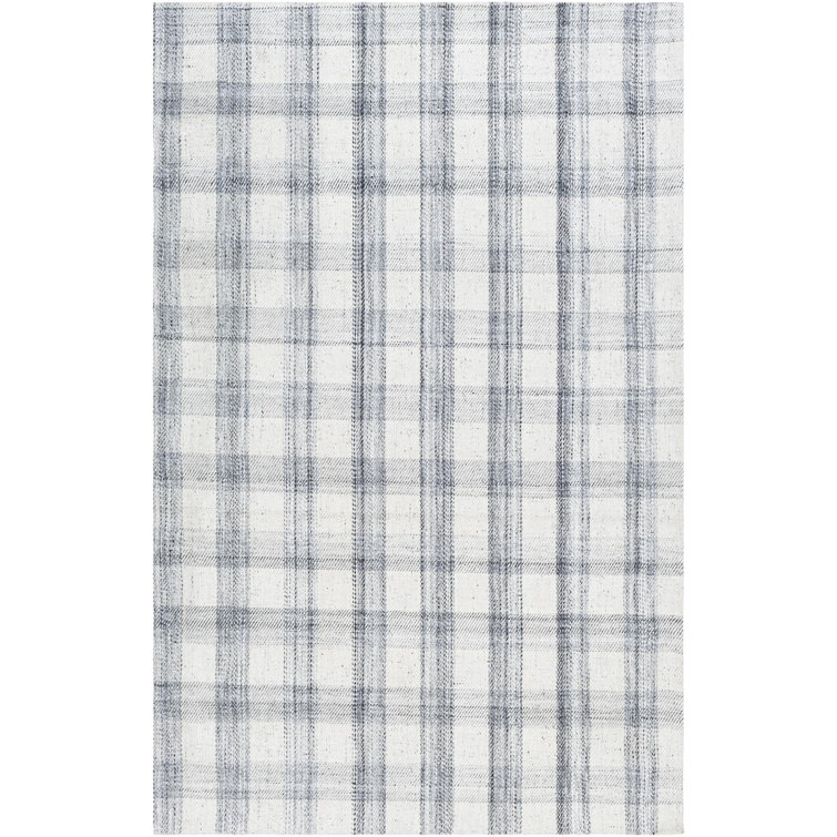 Ash Gray and White Handwoven Wool and Synthetic 5' x 7' Area Rug