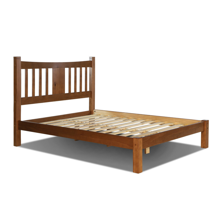 Walnut Pine Queen Bed with Slats and Headboard