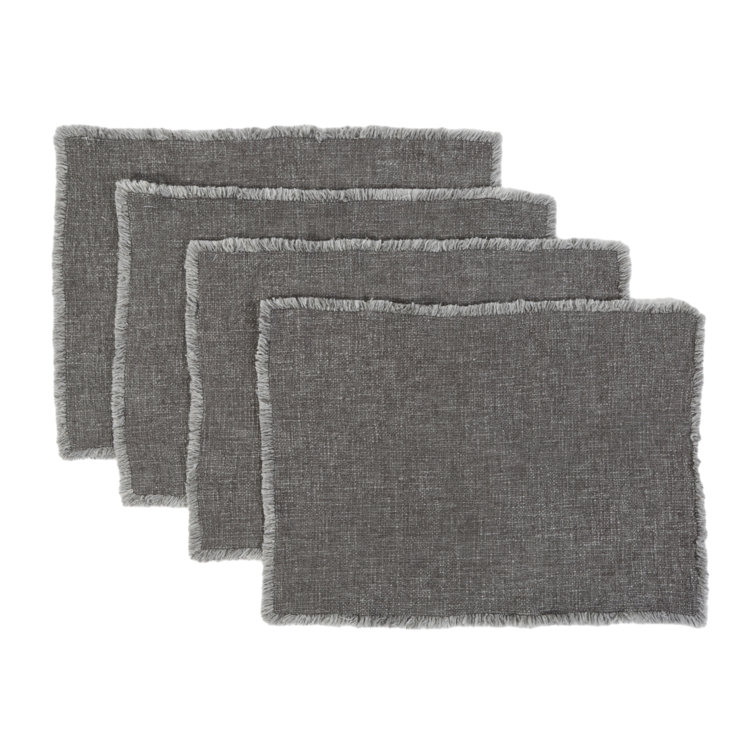 Charcoal Linen Blend Fringe Rectangle Placemats (Set of 4)