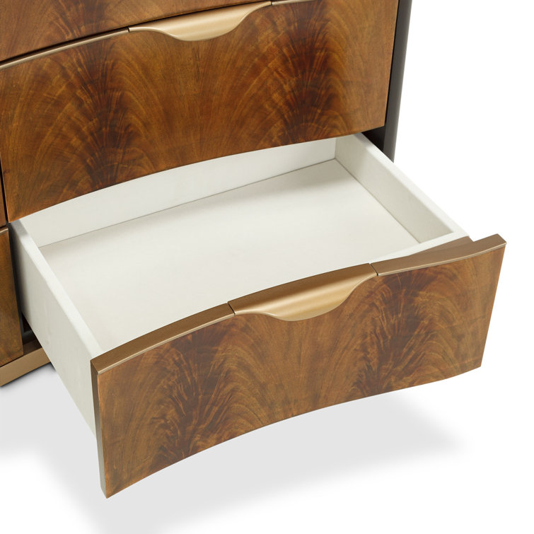 Mahogany and Marble Transitional 9-Drawer Double Dresser