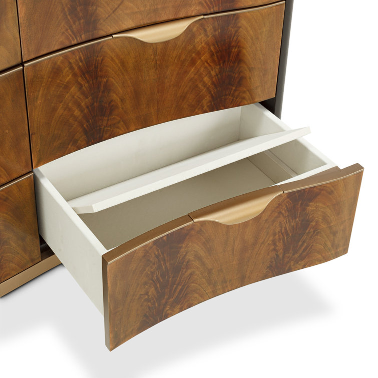 Mahogany and Marble Transitional 9-Drawer Double Dresser