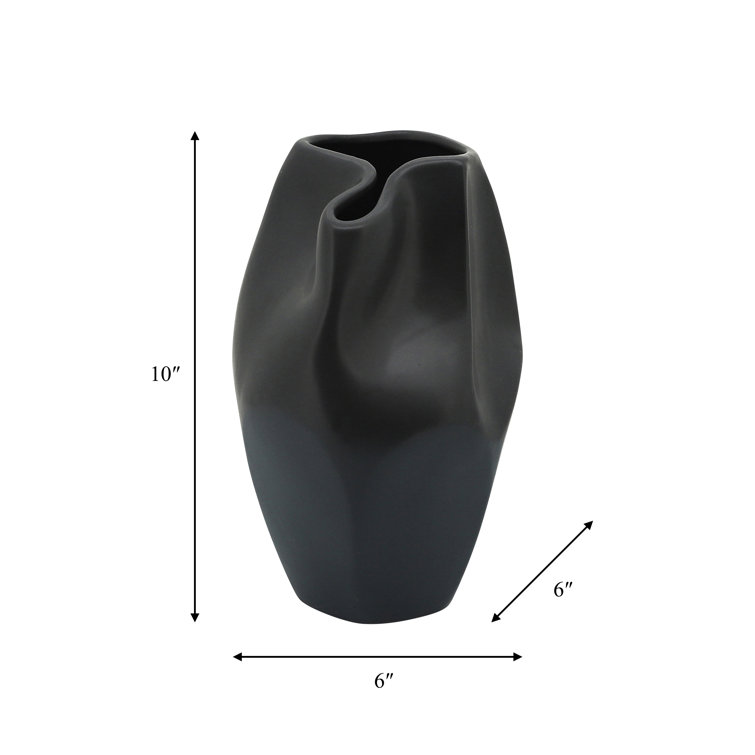 Black Ceramic Abstract Design Table Vase, 10" Height