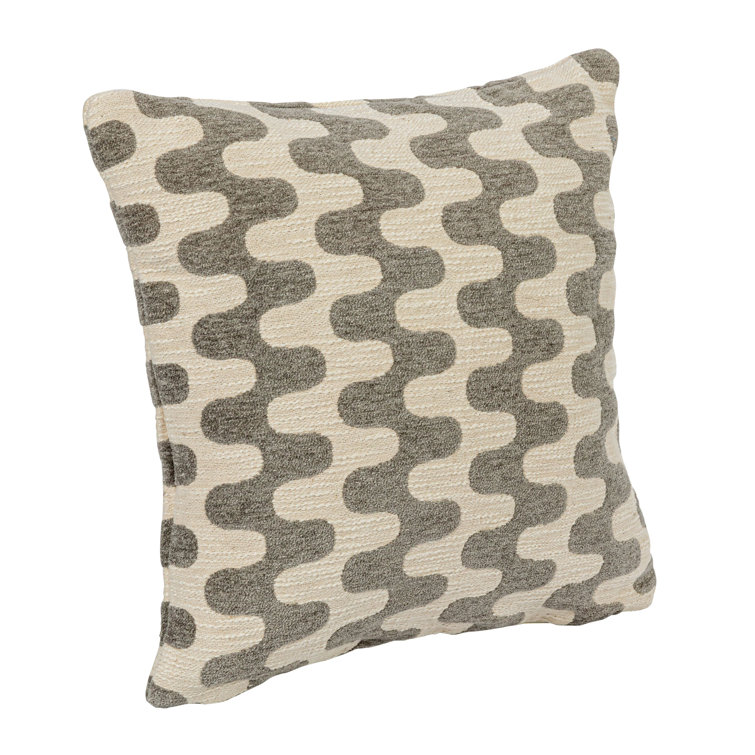 Chevron Gray and Beige Cotton Blend Square Throw Pillow
