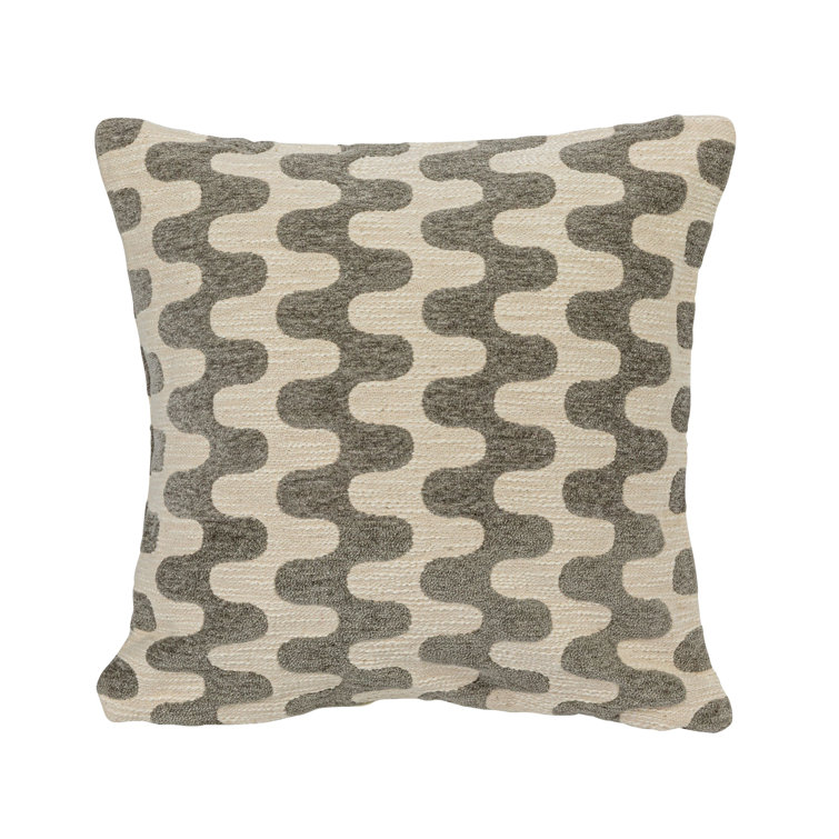Chevron Gray and Beige Cotton Blend Square Throw Pillow