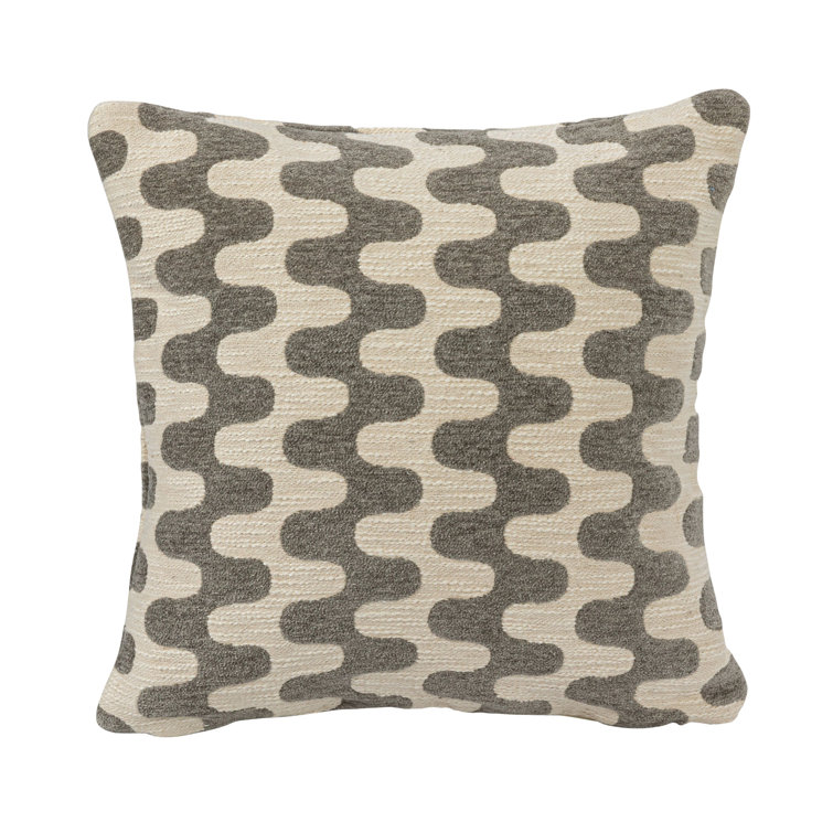 Chevron Gray and Beige Cotton Blend Square Throw Pillow
