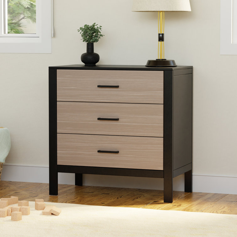 Modern Farmhouse Black and Coastwood 3-Drawer Nursery Dresser