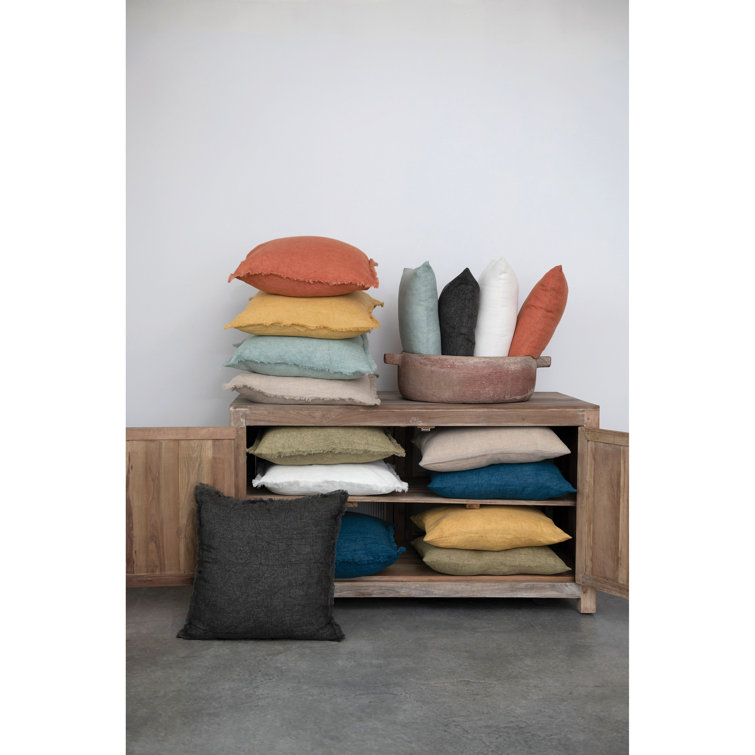 20-Inch Charcoal Linen Fringed Throw Pillow Set