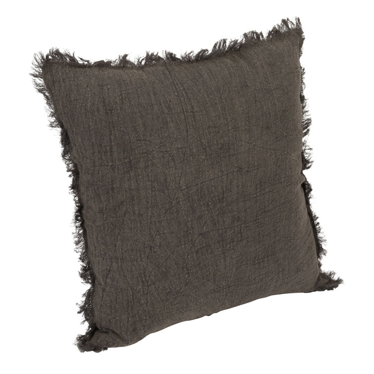20-Inch Charcoal Linen Fringed Throw Pillow Set