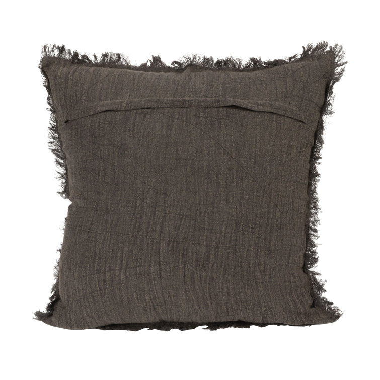 20-Inch Charcoal Linen Fringed Throw Pillow Set