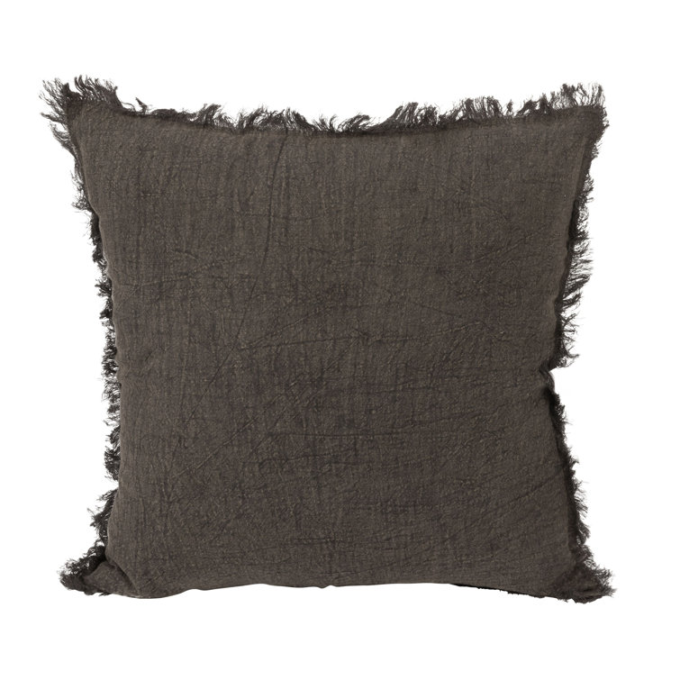 20-Inch Charcoal Linen Fringed Throw Pillow Set
