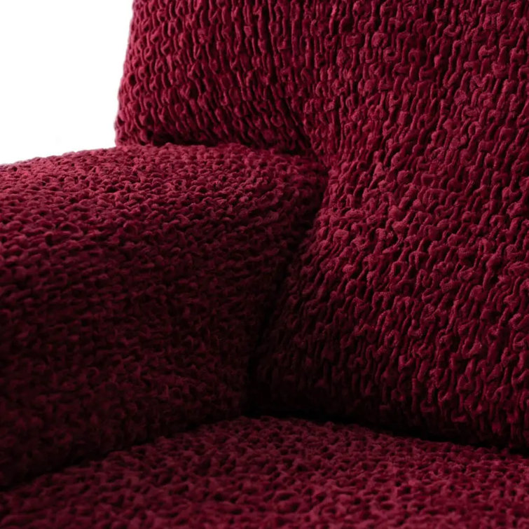 Italianate Modern Elastic Stretch Burgundy Velvet Sofa Cover
