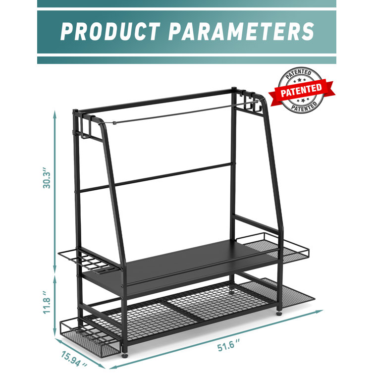 Black Metal Freestanding Golf Bag Storage Rack with Adjustable Racks