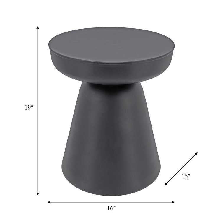 Smooth Black Acacia Wood Drum Base Side Table