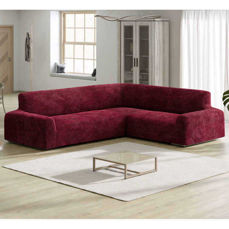 Italianate Modern Elastic Stretch Burgundy Velvet Sofa Cover