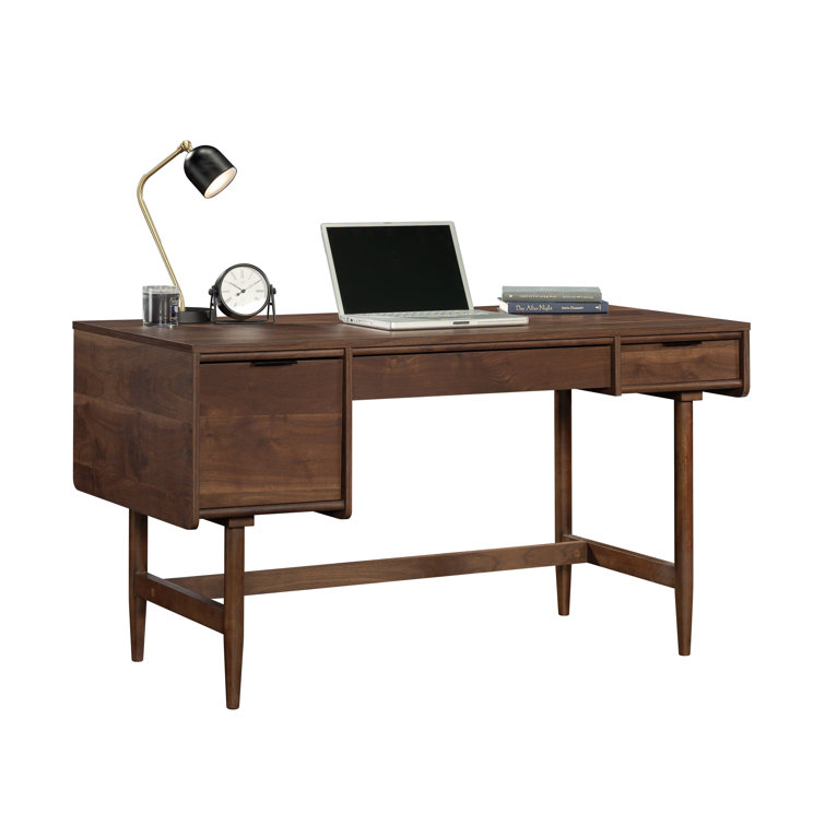 Grand Walnut Mid-Century Modern Desk with Drawer and Keyboard Tray