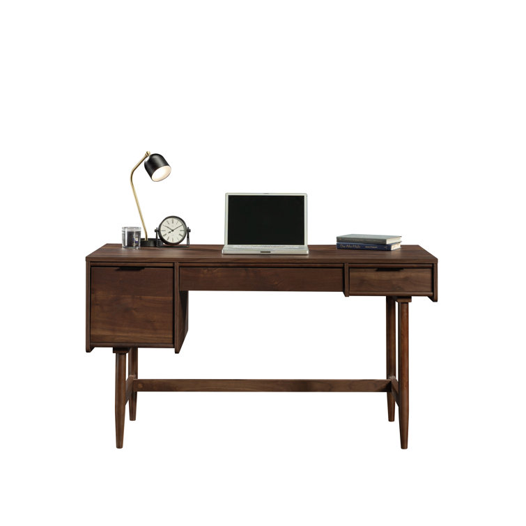 Grand Walnut Mid-Century Modern Desk with Drawer and Keyboard Tray