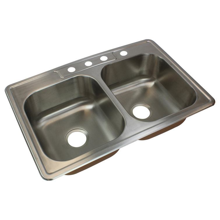33'' Brushed Stainless Steel Double Bowl Drop-In Kitchen Sink