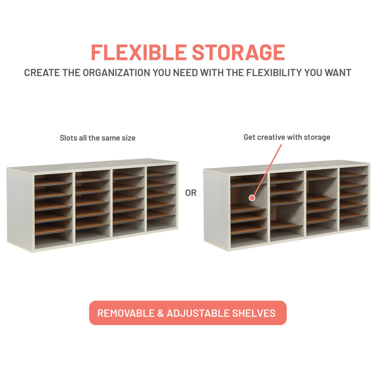 Modular 24-Compartment Gray Literature Sorter with Adjustable Shelves