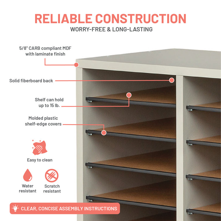 Modular 24-Compartment Gray Literature Sorter with Adjustable Shelves