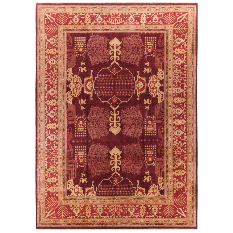 Hand-Knotted Burgundy and Bronze Wool 6' x 9' Rug