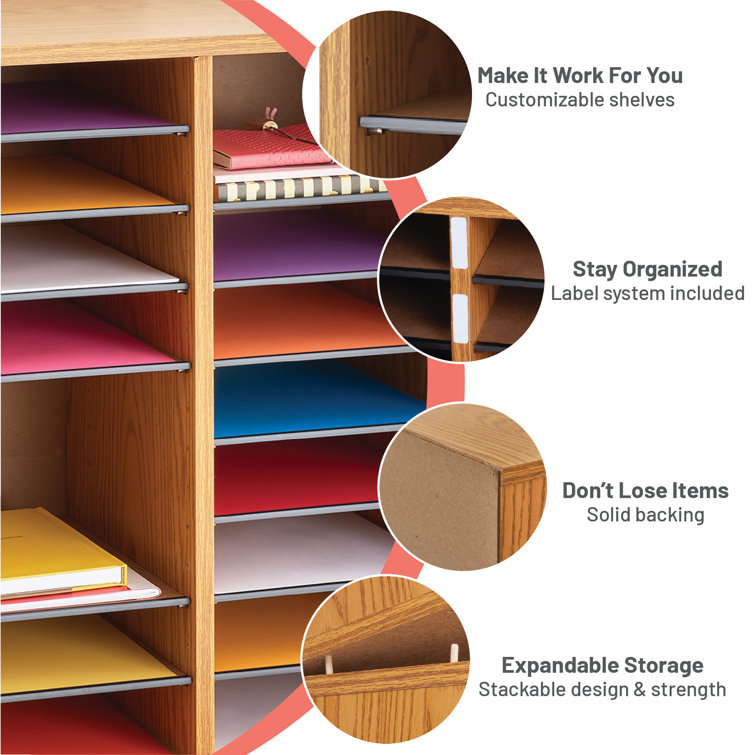 Medium Oak 36-Compartment Adjustable Wood Organizer