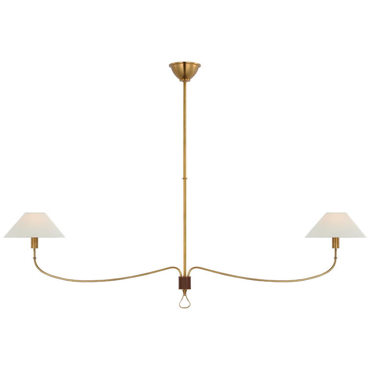 Antique Brass and Leather 2-Light Linear Chandelier