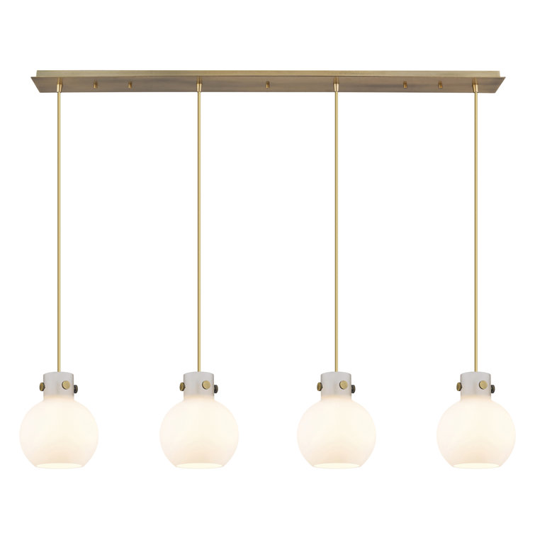 Brushed Brass and White Glass 4-Light Sphere Pendant