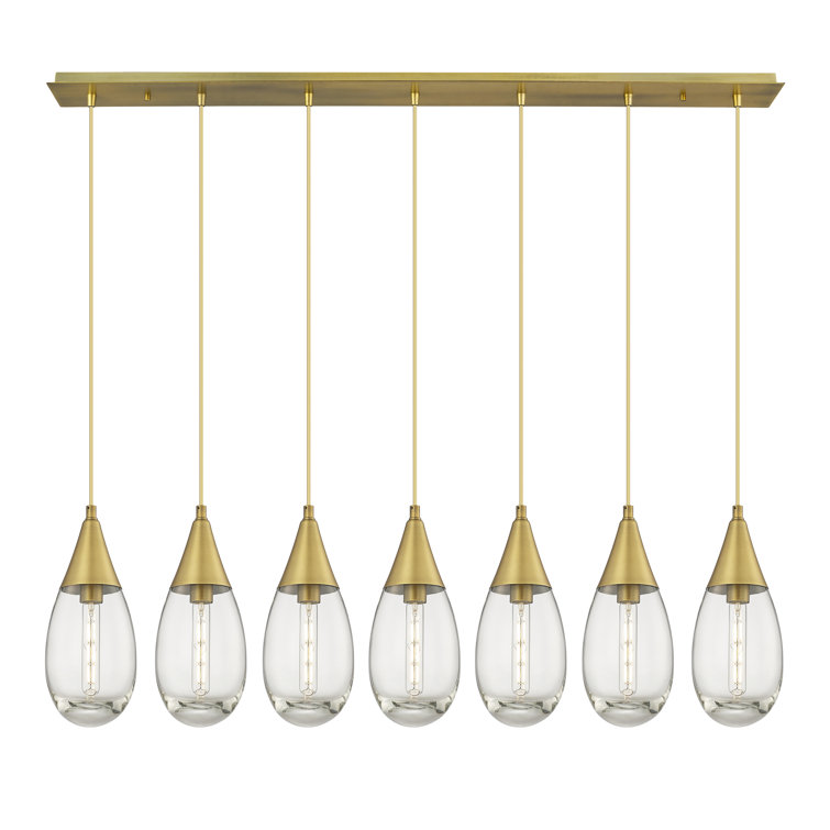 Rael 7-Light Clear Glass and Brushed Brass Island Pendant