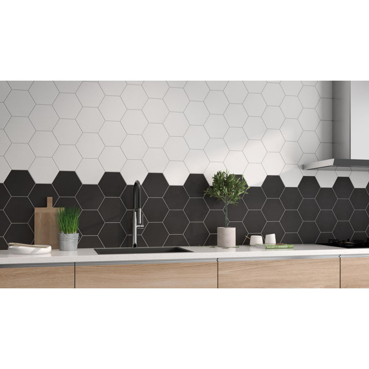 9'' Black Matte Porcelain Hexagon Tile with Water Protection