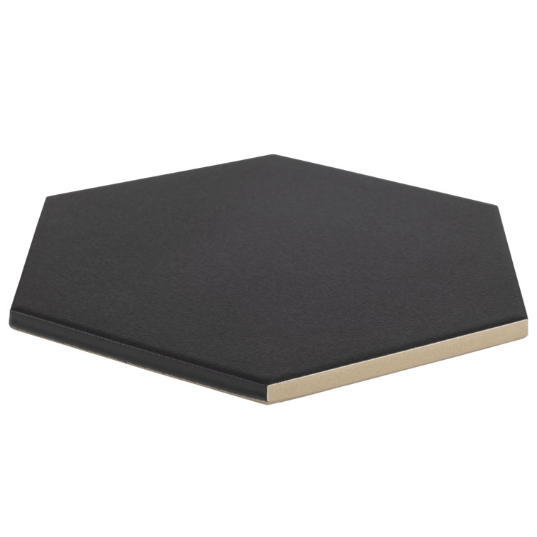 9'' Black Matte Porcelain Hexagon Tile with Water Protection