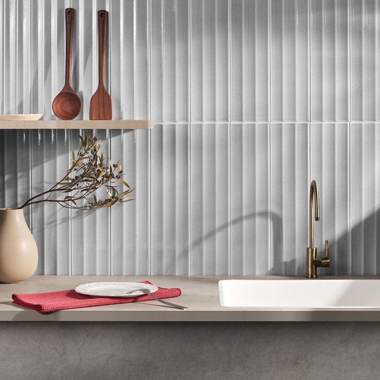 Refined Gray Glazed Ceramic Subway Wall Tile 4-in x 16-in