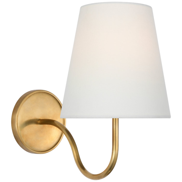 Antique Brass and White Linen Direct Wired Sconce