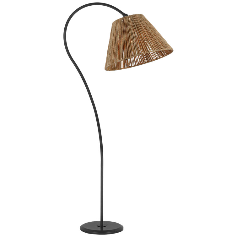 Aged Iron and Natural Abaca Adjustable Outdoor Arc Floor Lamp