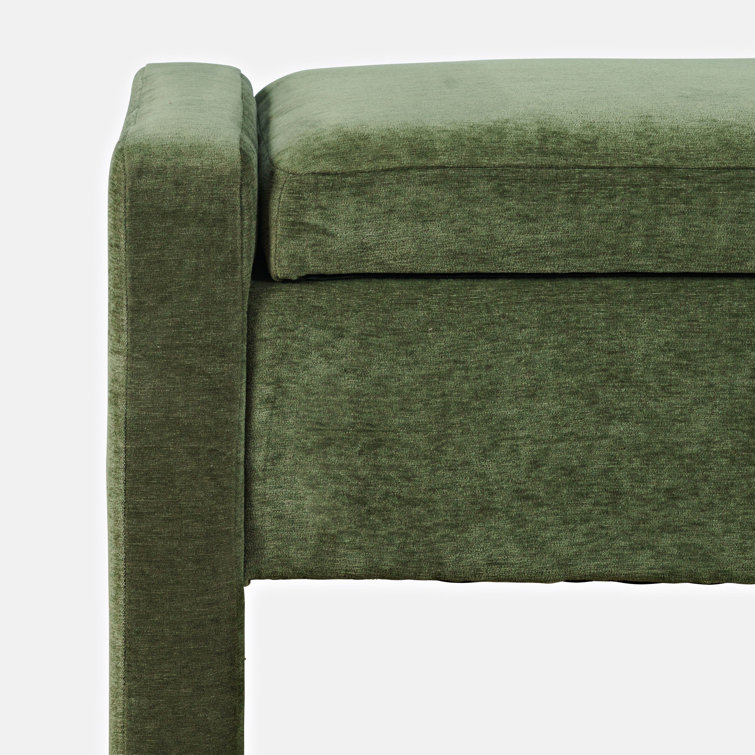 Forest Green Upholstered Storage Bench with Sled Legs