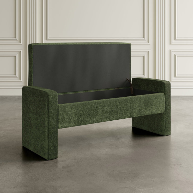 Forest Green Upholstered Storage Bench with Sled Legs