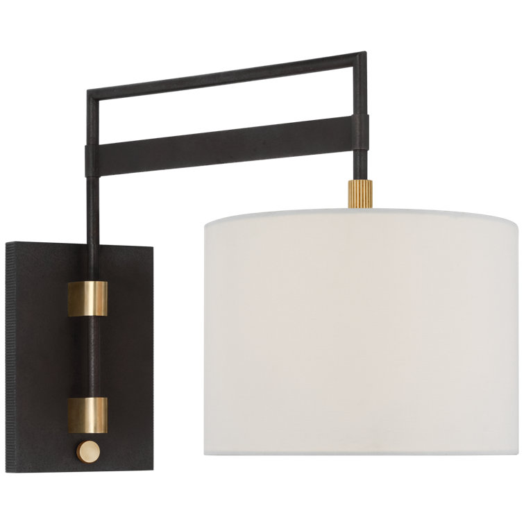 15" Black and Brass Dimmable Wall Sconce with Linen Shade