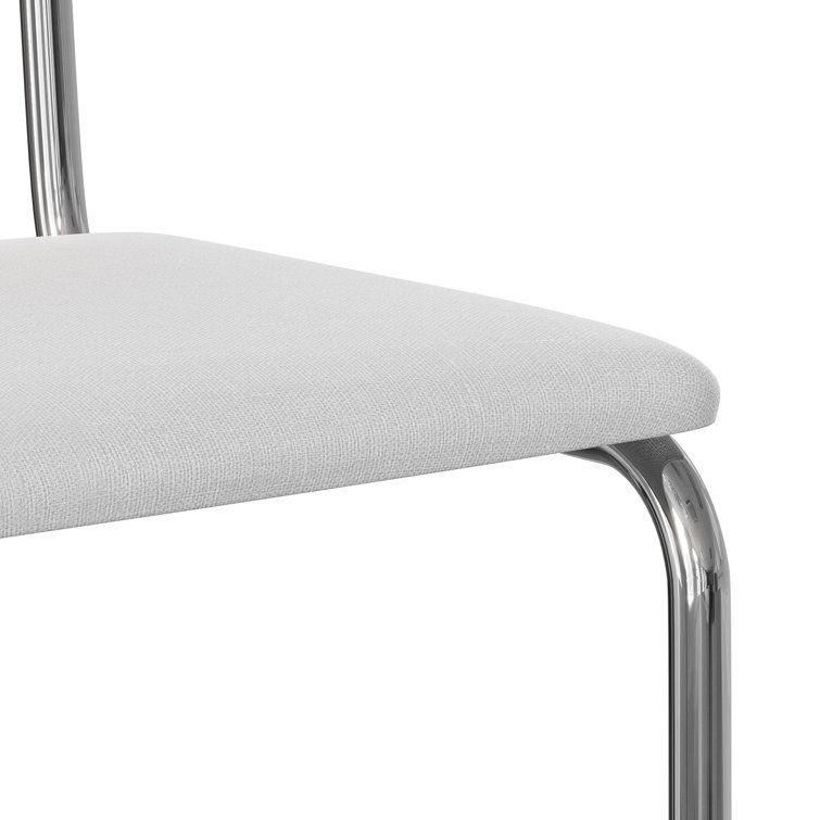 White Linen Upholstered Metal Frame Dining Chairs, Set of 2