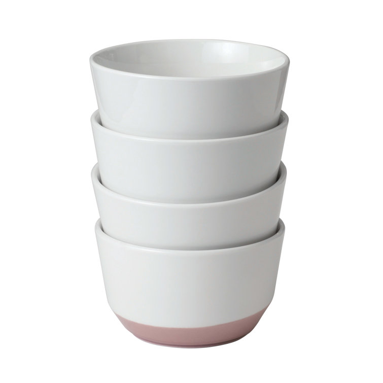 Austin Himalayan Salt Pink and White Ceramic Soup Salad Bowls, Set of 4