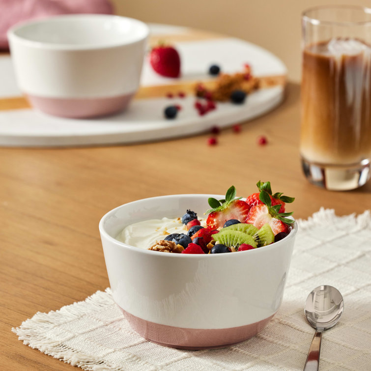 Austin Himalayan Salt Pink and White Ceramic Soup Salad Bowls, Set of 4