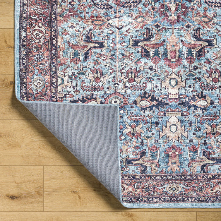 Georgina Blue and Beige Washable Synthetic Area Rug