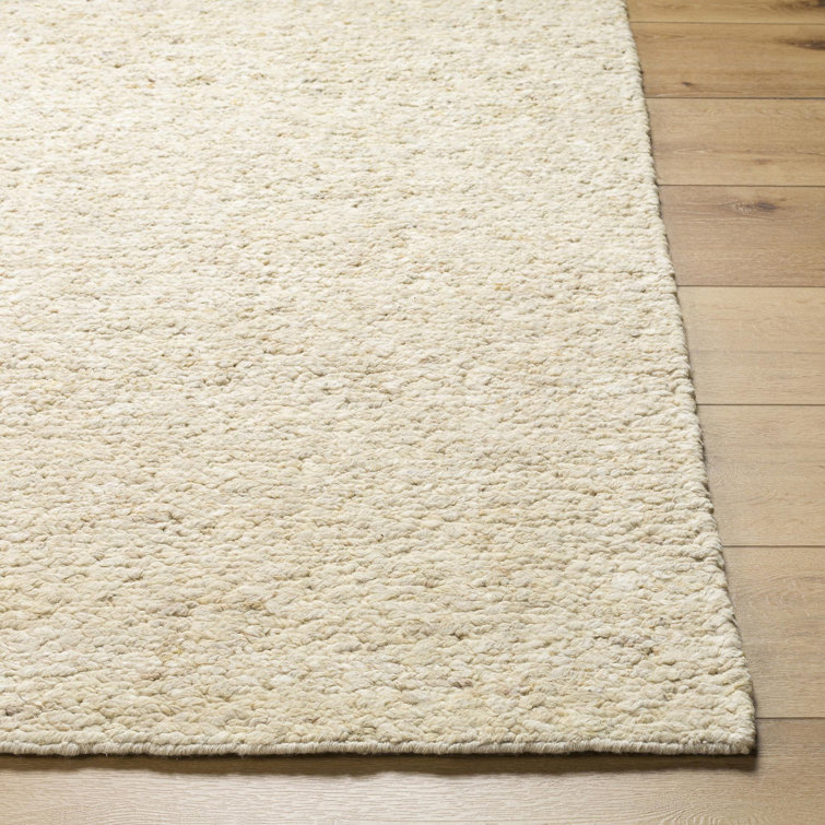 Cream Hand-Knotted Wool Rectangular 5' x 7' Rug