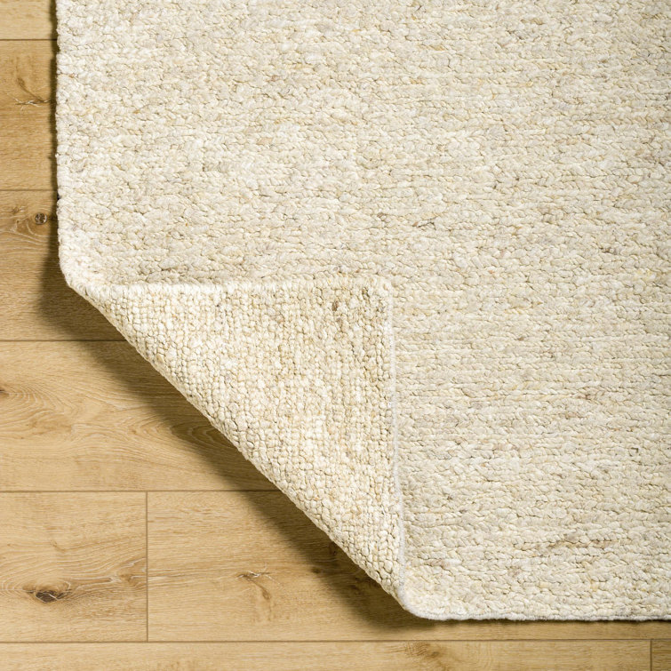 Cream Hand-Knotted Wool Rectangular 5' x 7' Rug